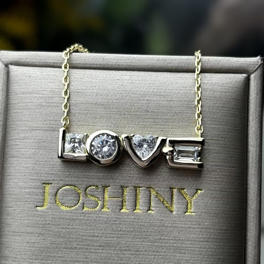 2.5Ctw multi-cut cool "LOVE" gemstone pendant necklace-JOSHINY
