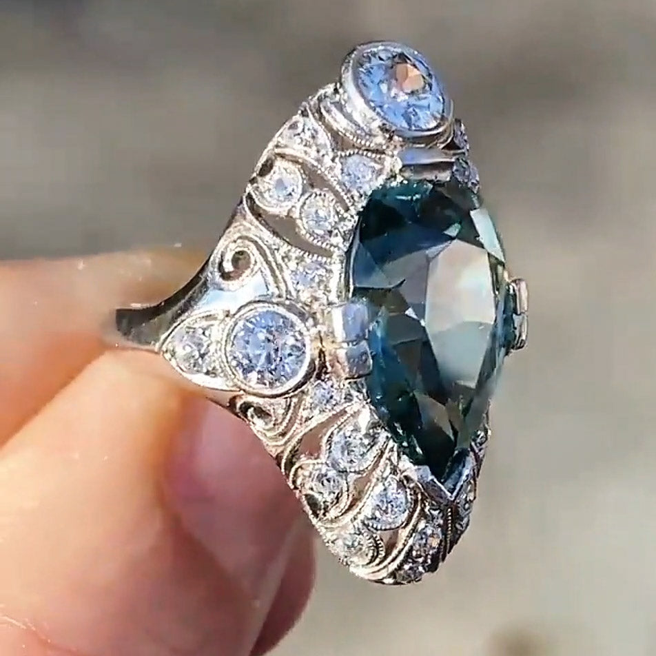 6ctw Teardrop Ice Blue Vintage Ring-JOSHINY