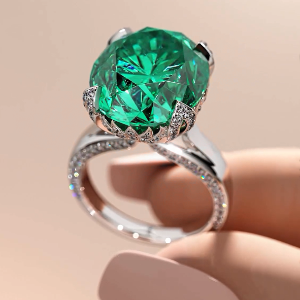 Exquisite 10 ctw Oval Cut Light Blue & Emerald Gemstone Engagement Ring -JOSHINY