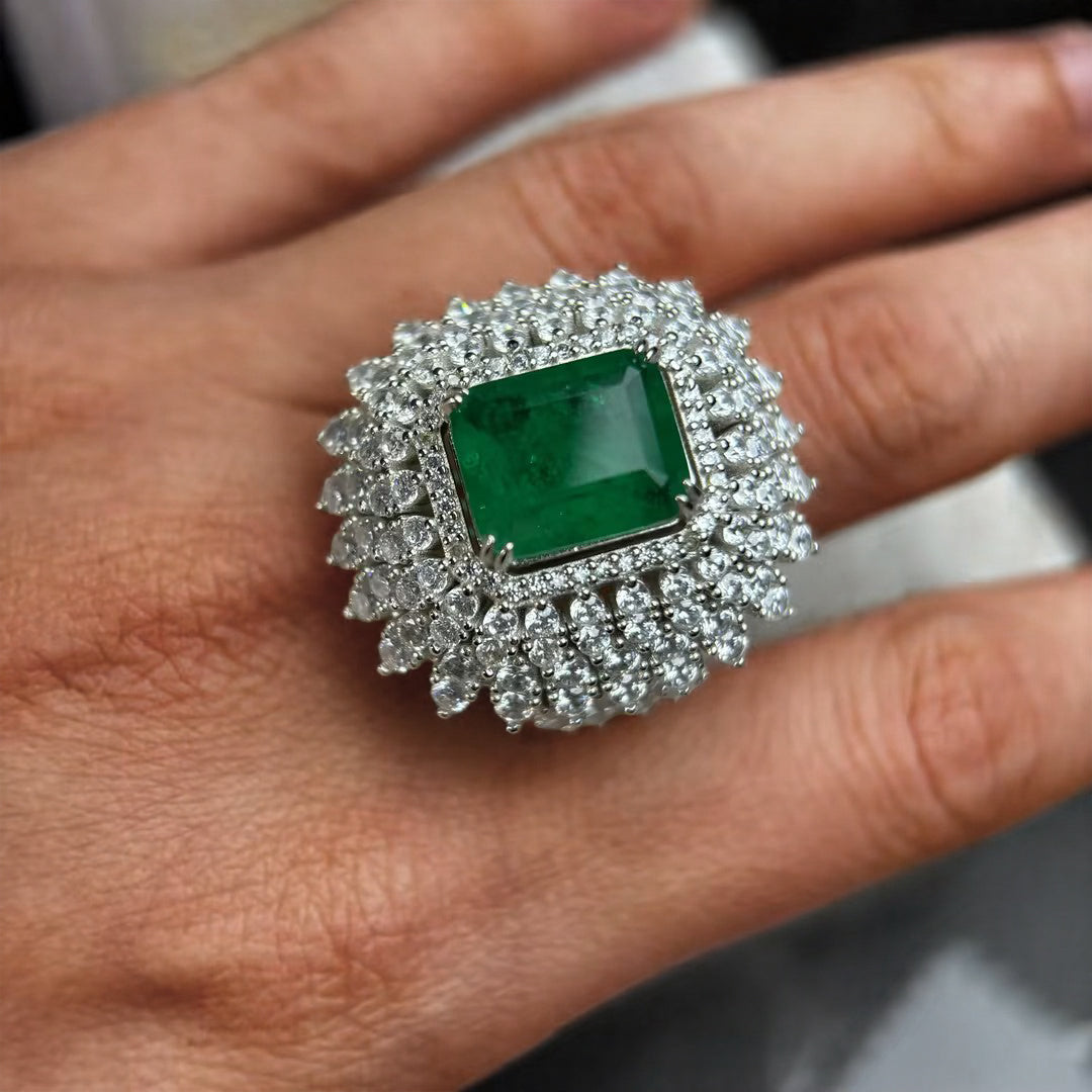 4.26Ct Emerald Cut Gemstone Cluster Ring-JOSHINY