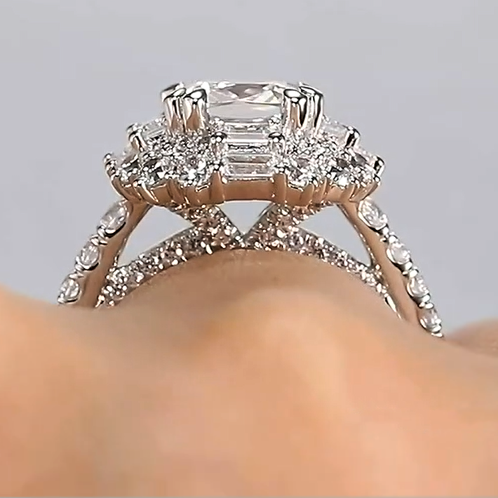 Exquisite 3 ctw Cushion Cut White Gemstone Engagement Ring -JOSHINY