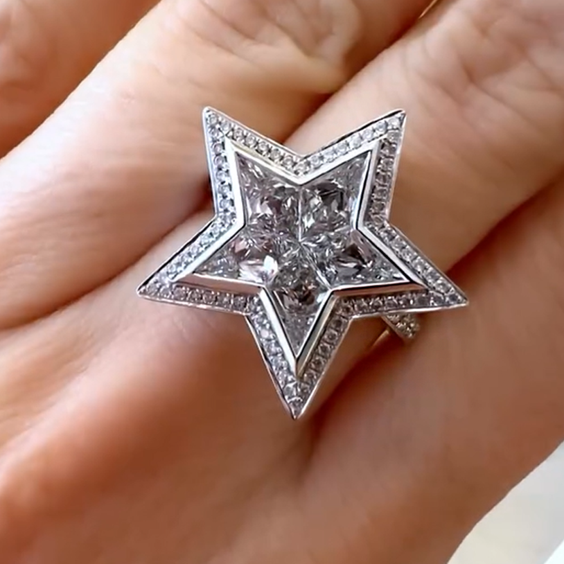 Stylish 2 ctw Special Cut White Gemstone Star Ring -JOSHINY