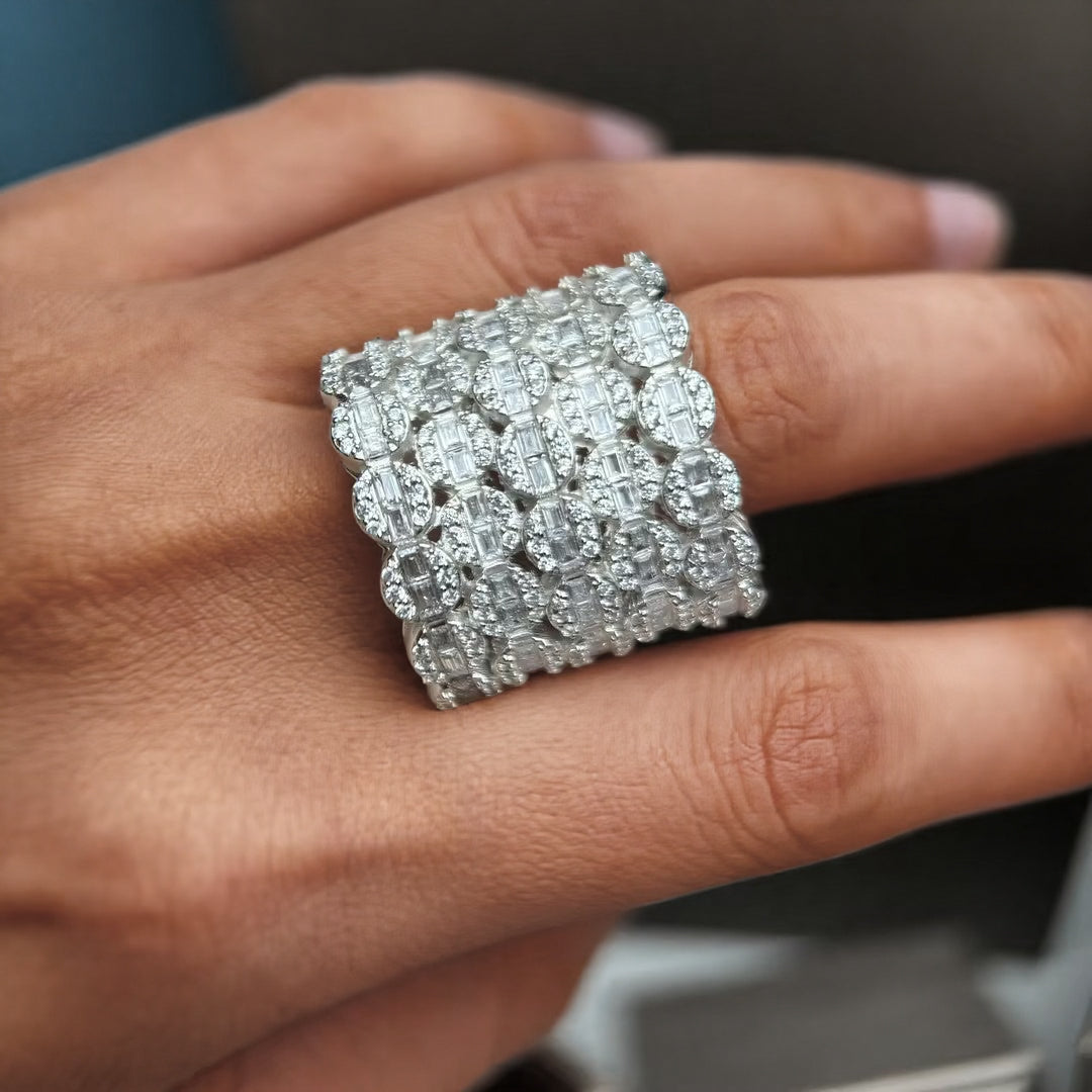 Unique 4 ctw Baguette & Round Cut White Gemstone Cluster Ring -JOSHINY