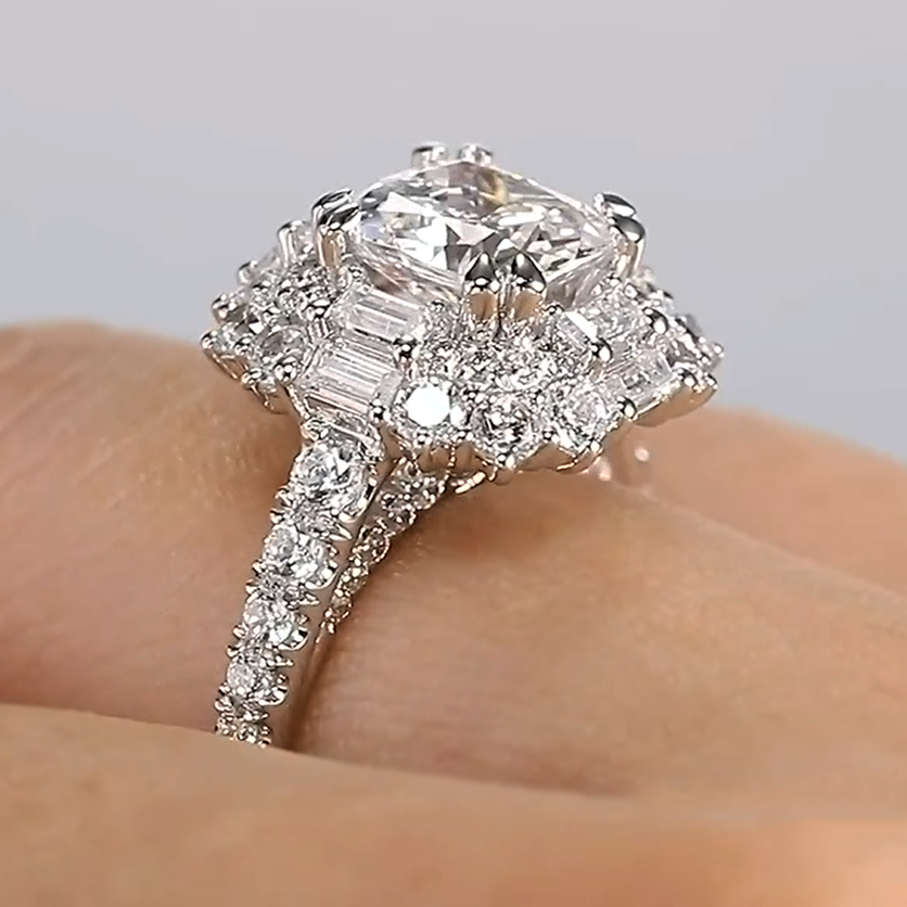 Exquisite 3 ctw Cushion Cut White Gemstone Engagement Ring -JOSHINY