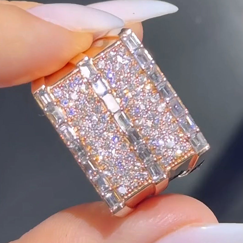 2.7ctw emerald and round cut row set rose gold ring -JOSHINY