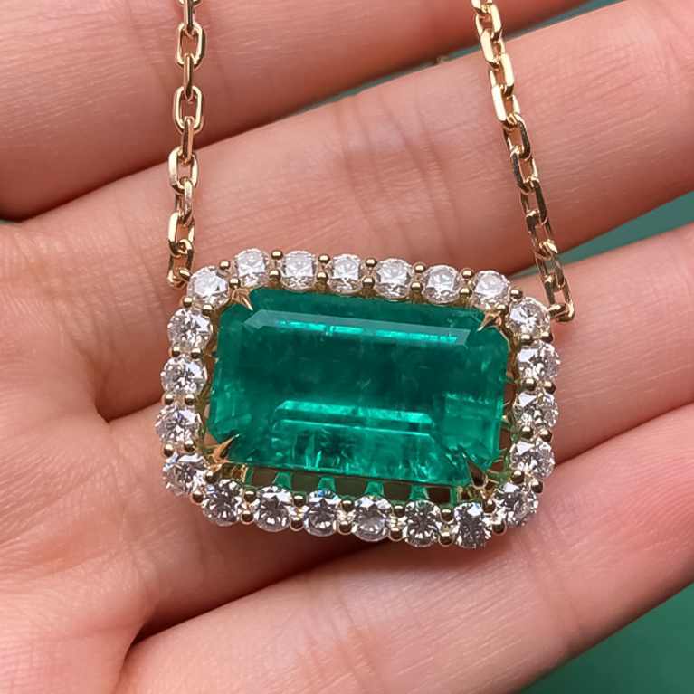 Stylish 6 ctw Emerald Cut Emerald Gemstone Necklace -JOSHINY