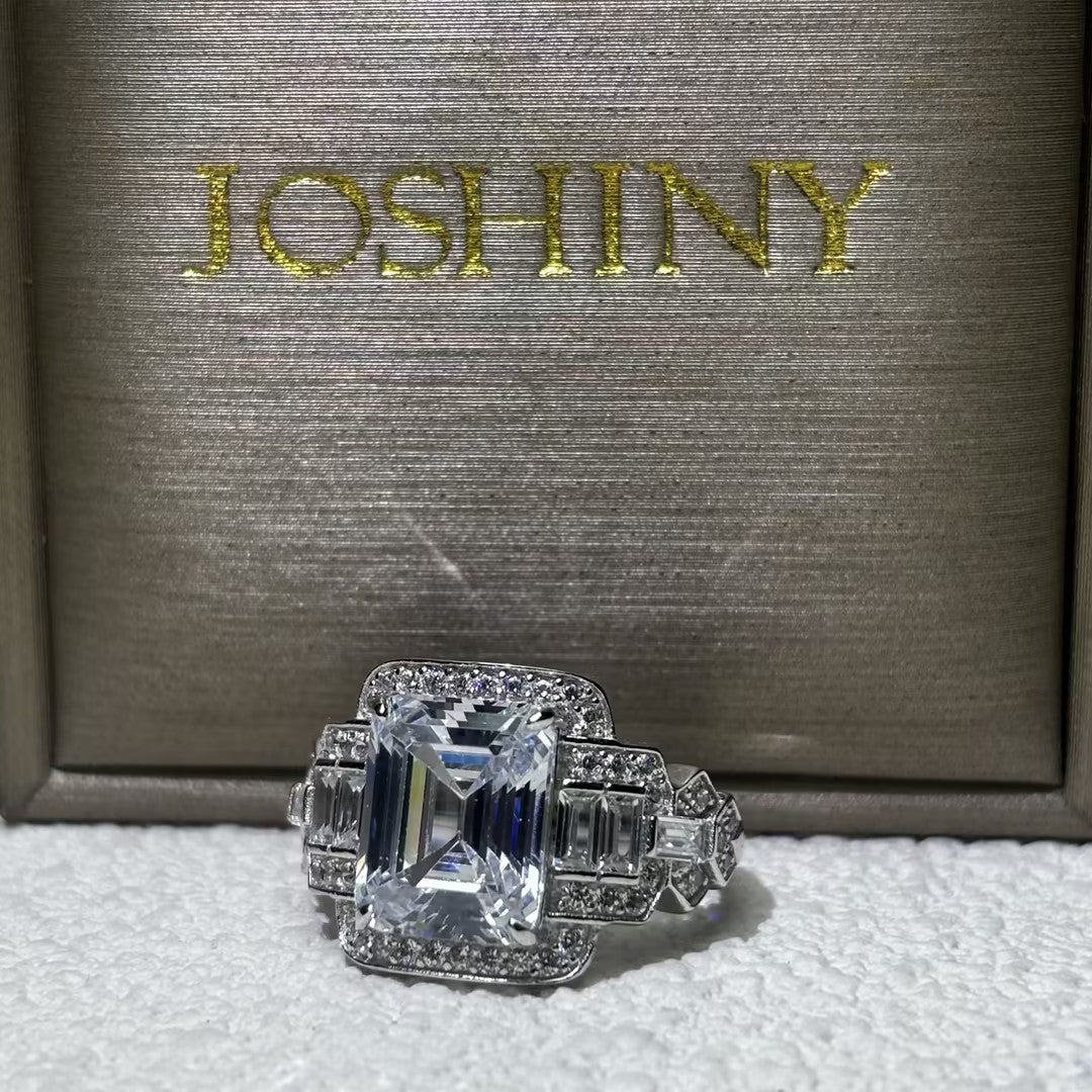 6.42 Ctw Octagon Cut White Cubic Zirconia 925 Sterling Silver Engagement Ring-JOSHINY