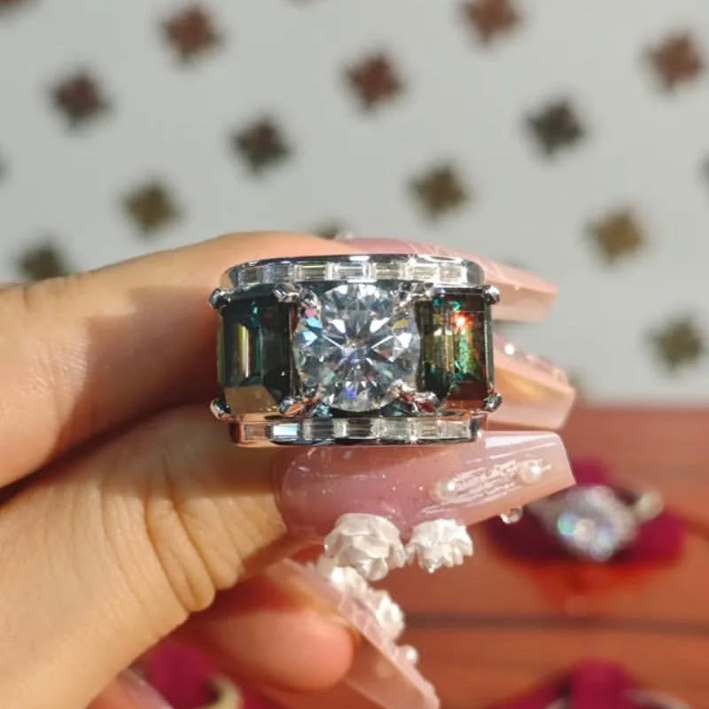 6.3ctw Round and Emerald Cut Engagement Ring-JOSHINY