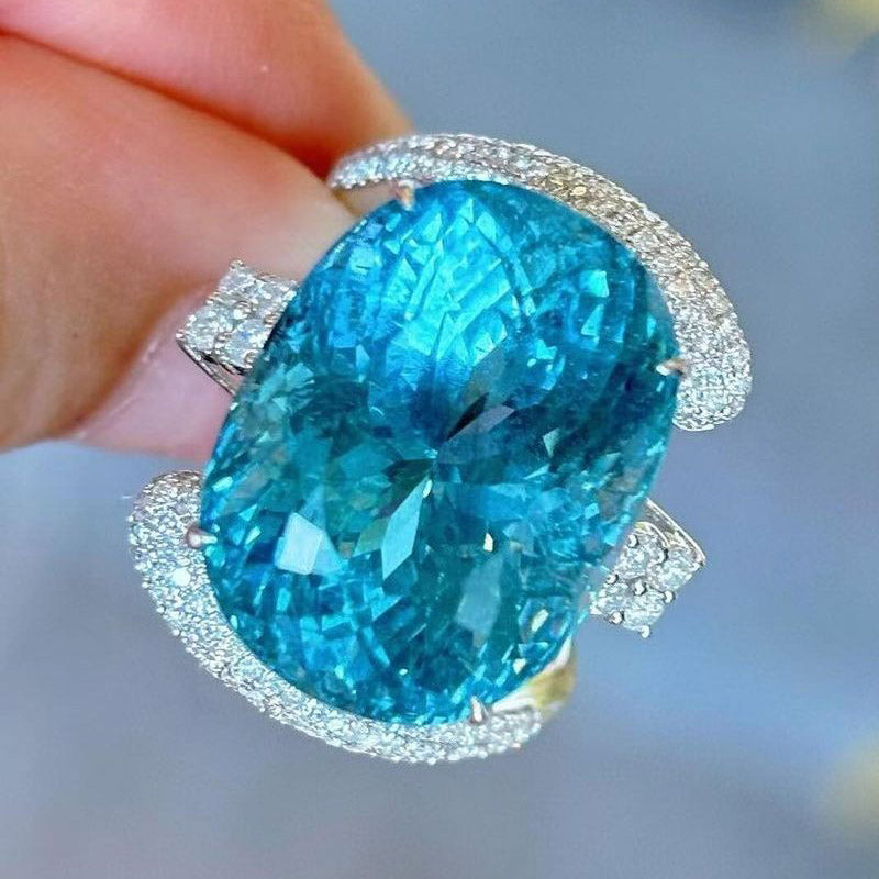 15.05ct Oval Cut Super Aquamarine Ring -JOSHINY