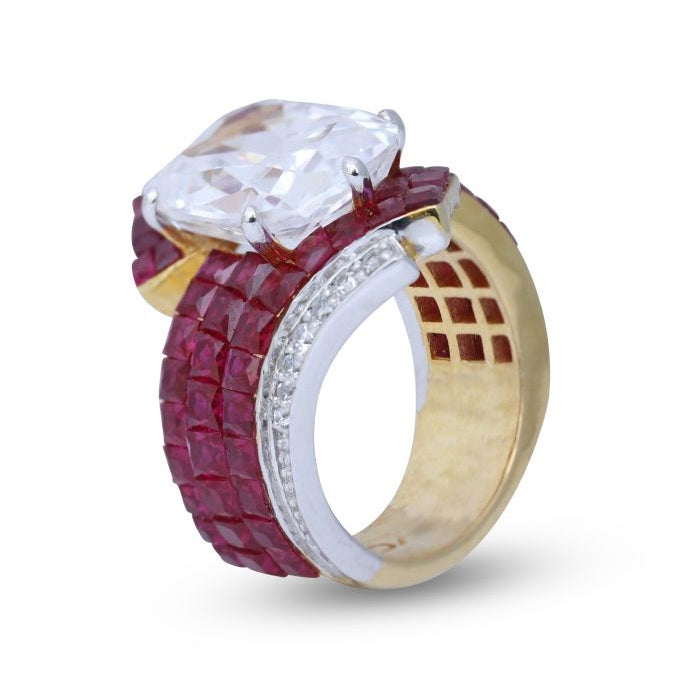 6.0ctw Invisible Cushion Ruby Bypass Ring-JOSHINY