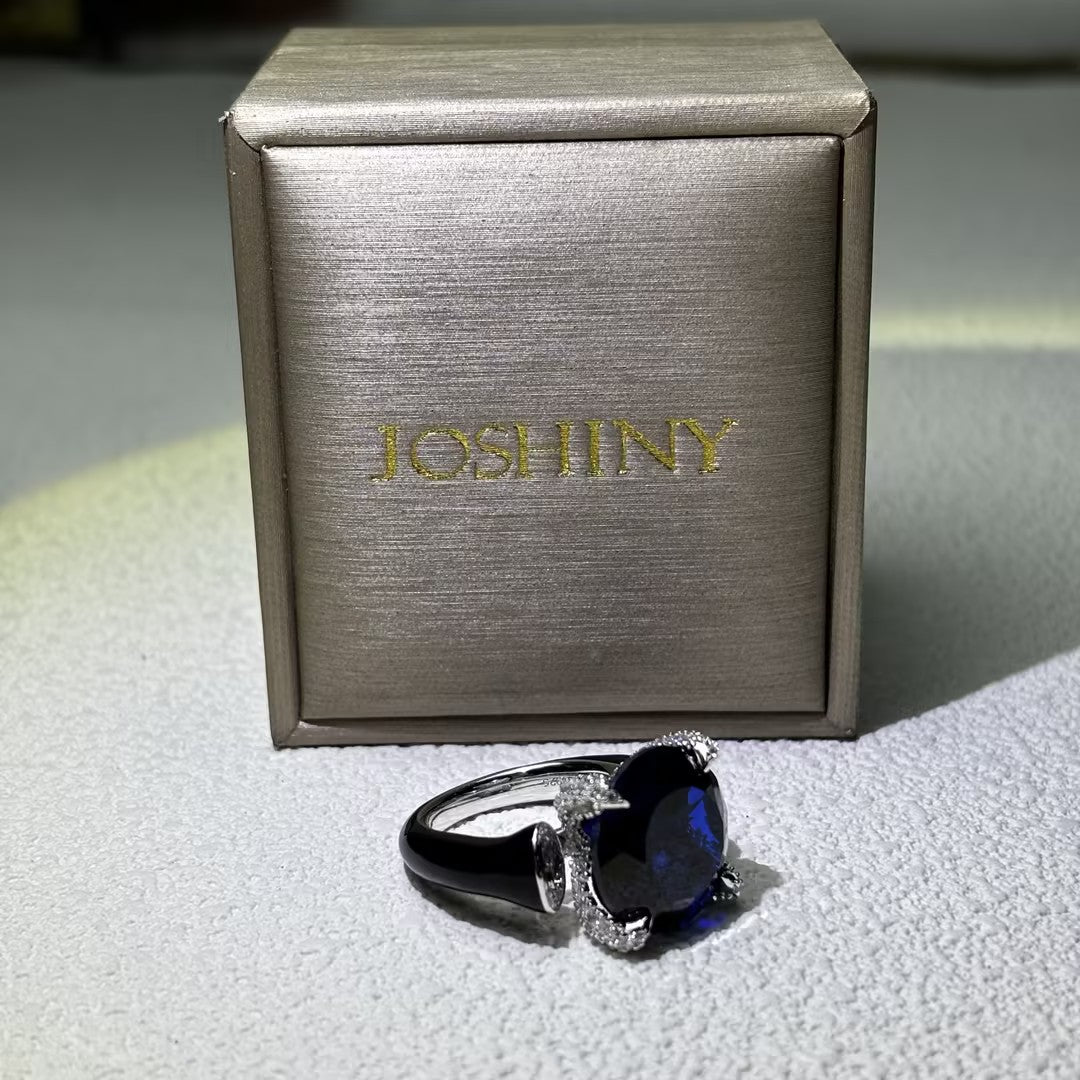 10Ctw Stunning Three-Stone Artistic Blue Gemstone Engagement Ring-JOSHINY