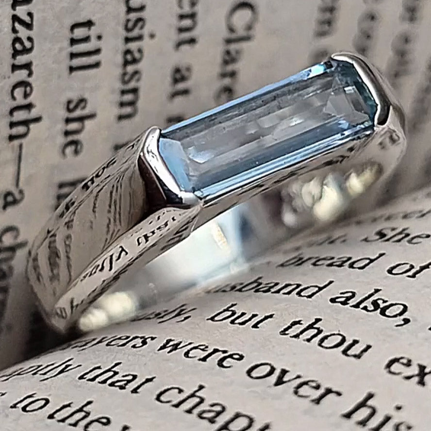 2.7ct Baguette Cut Aquamarine Ring -JOSHINY