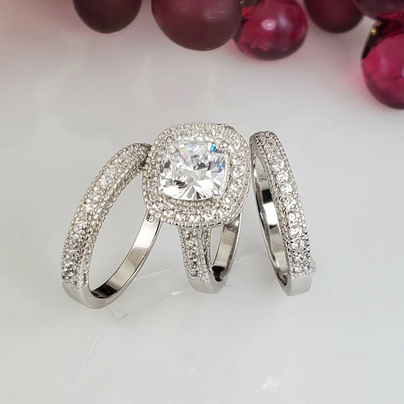 4.35 ctw cushion cut halo engagement ring set-JOSHINY