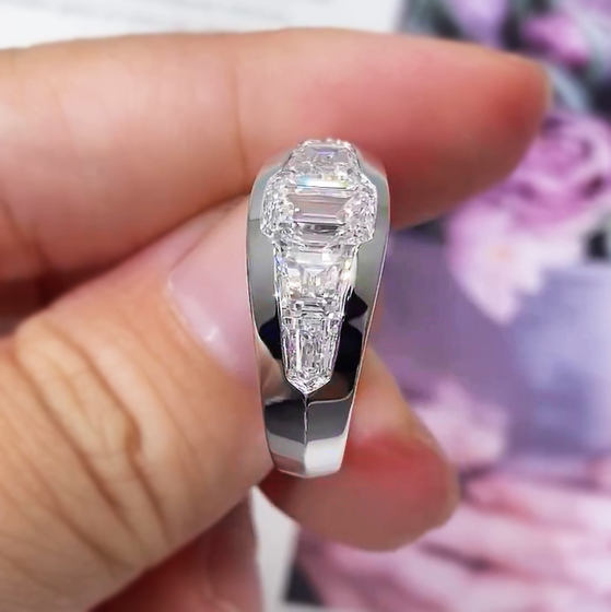 Stylish 5 ctw Octagonal Cut White Gemstone Men's Ring -JOSHINY