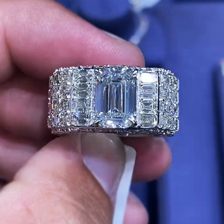 Gorgeous 10 ctw Emerald Cut White Stone Full Set Ring -JOSHINY