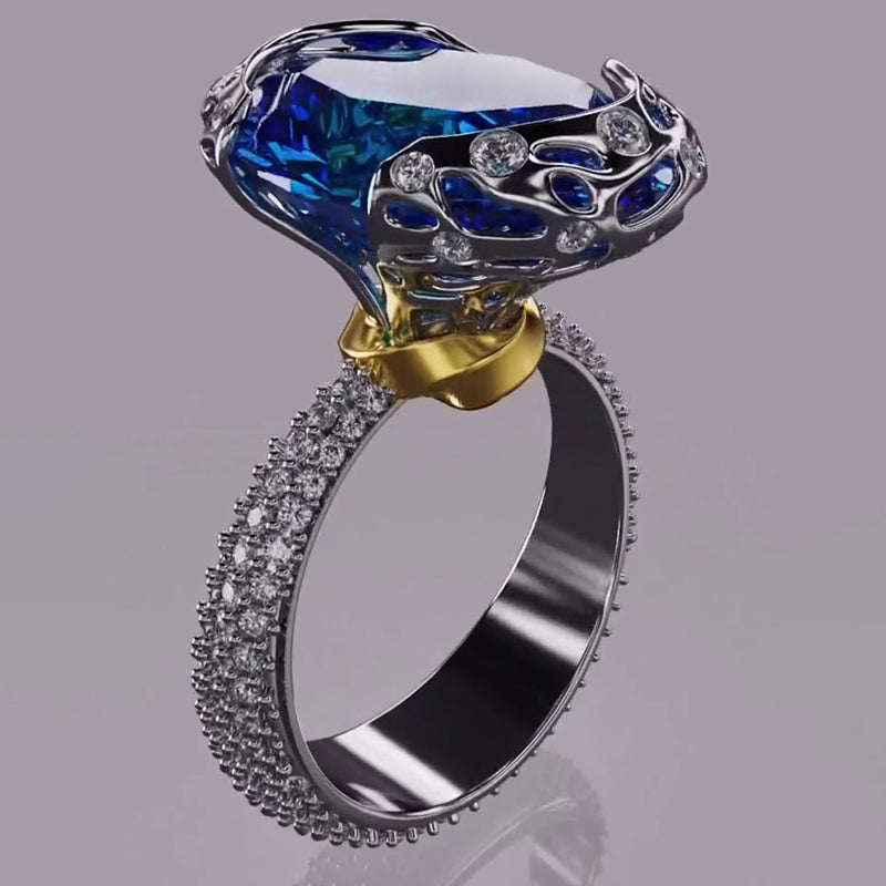 10ct Art Deco Oval Cut Blue Gemstone Gorgeous Large Ring -JOSHINY