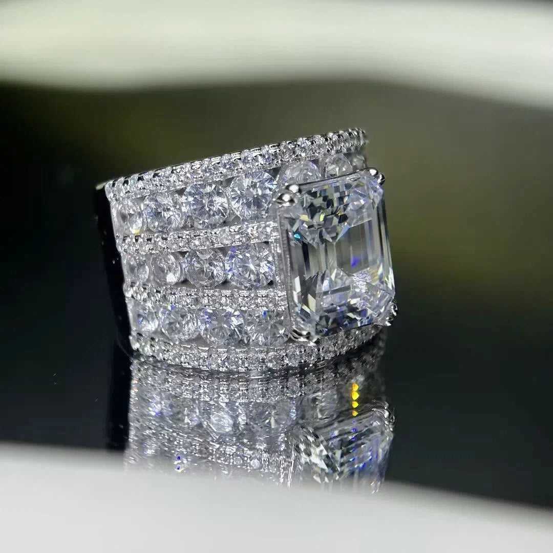 8.6 ctw Emerald Cut White Cubic Zirconia 925 Sterling Silver Engagement Ring-JOSHINY