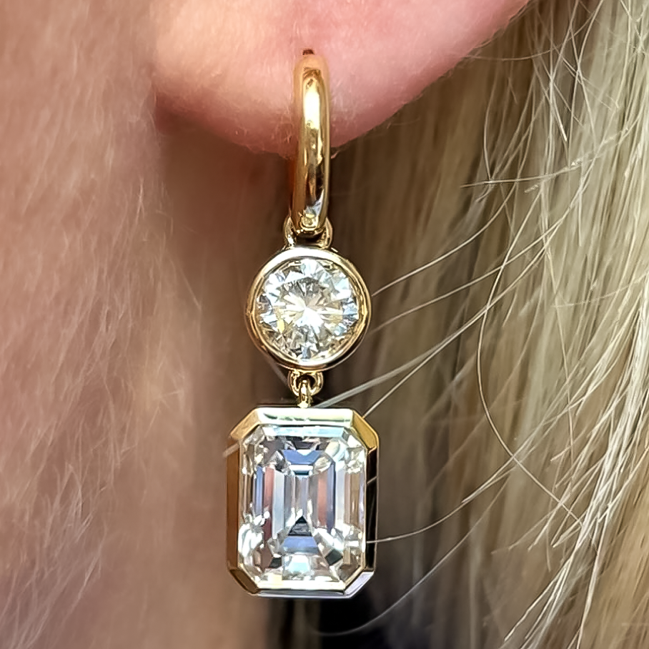 Stylish 6 ctw Round & Emerald Cut White Gemstone Earrings -JOSHINY