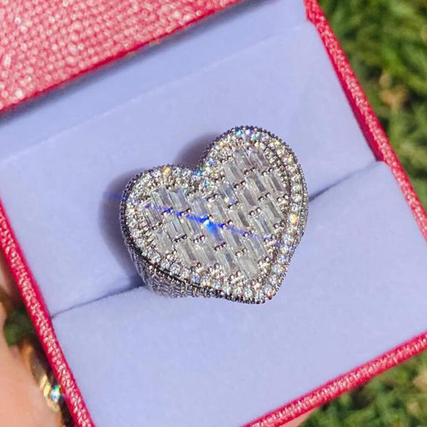 4ct Baguette Cut Pave Set Luxury Hip Hop Heart Gemstone Ring -JOSHINY