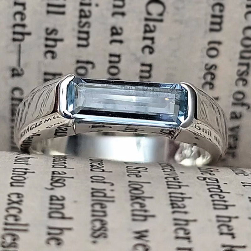 2.7ct Baguette Cut Aquamarine Ring -JOSHINY