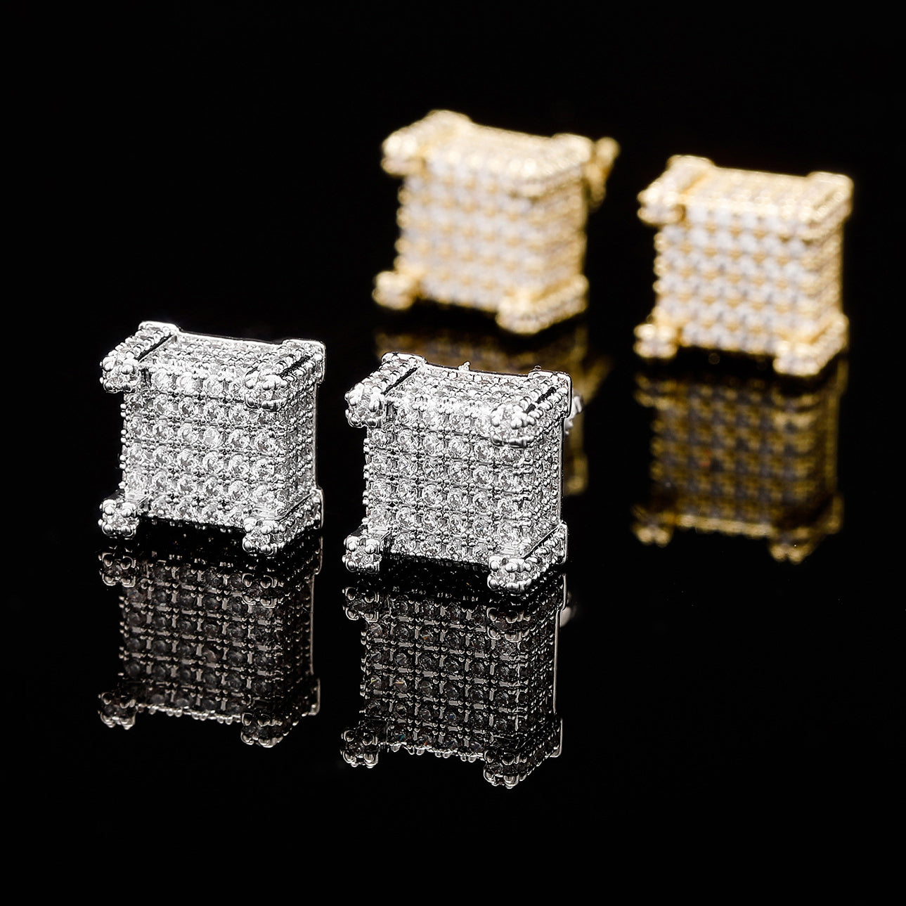 Unique 2 ctw Round Cut White Gemstone Pavé Square Stud Earrings -JOSHINY