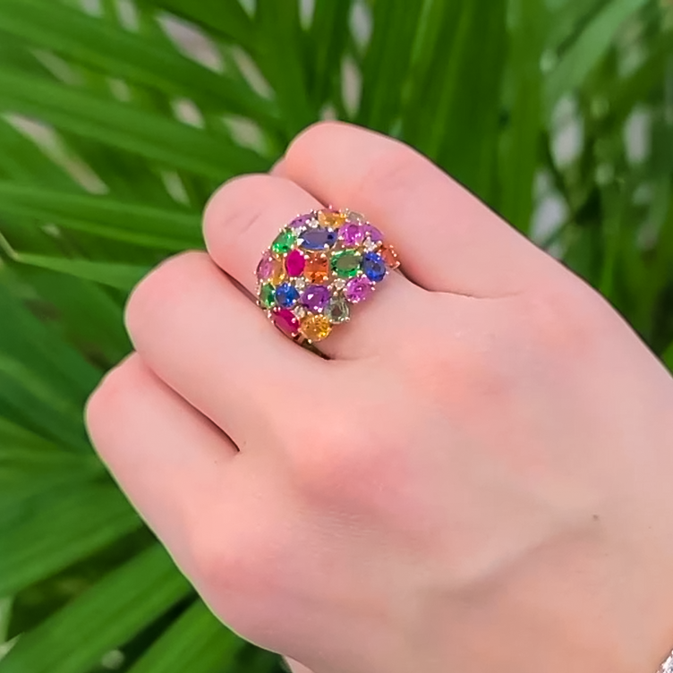 Exquisite 6 ctw Oval & Pear Cut Multi-Color Cocktail Ring -JOSHINY