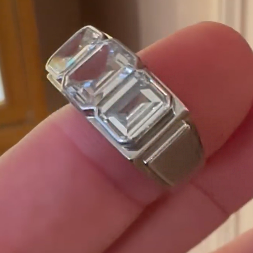 Simple 5 ctw Emerald Cut White Gemstone Tri-Stone Ring -JOSHINY