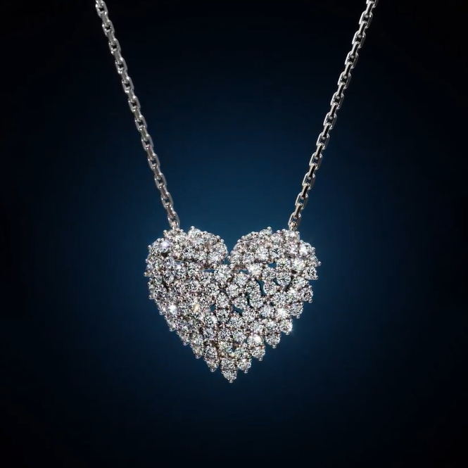 Gorgeous 2 ctw Round Cut White Gemstone Full Heart Necklace -JOSHINY