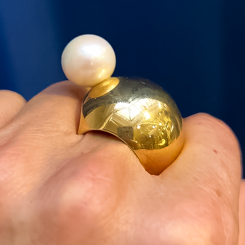 Unique Minimalist Design White Pearl Gold Bubble Ring -JOSHINY