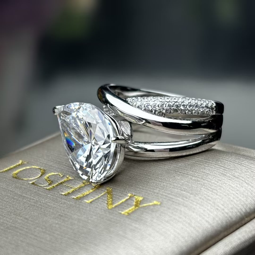 Stylish 6 ctw Pear Cut White Gemstone Elegant Engagement Ring -JOSHINY