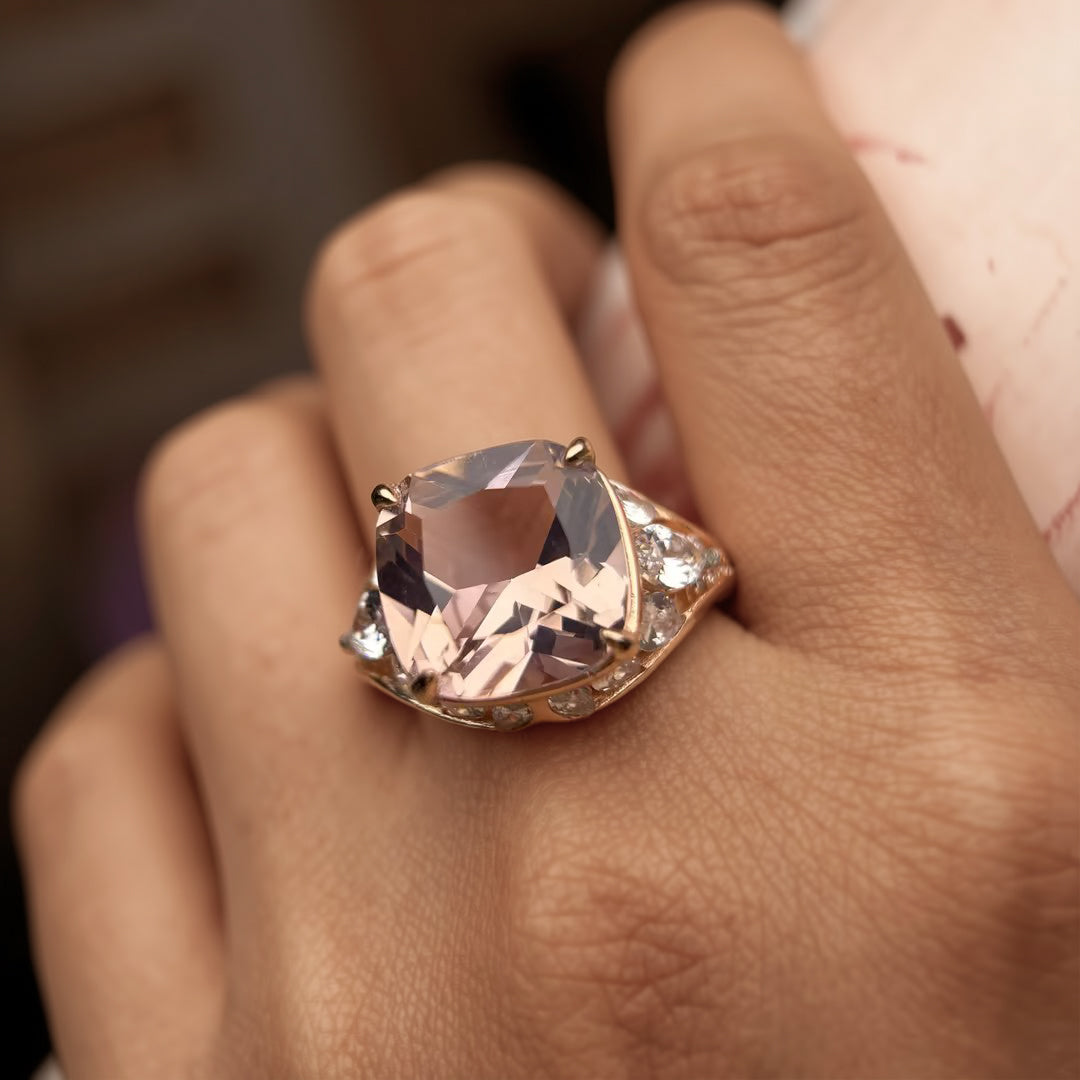 Exquisite 6 ctw Cushion Cut Pink Gemstone Ring -JOSHINY