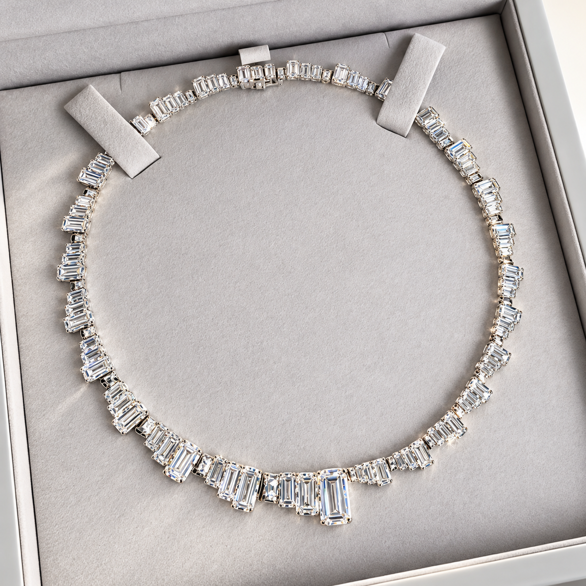 30CTW Baguette Cut White Cubic Zirconia Classic 925 Silver Necklace-joshiny