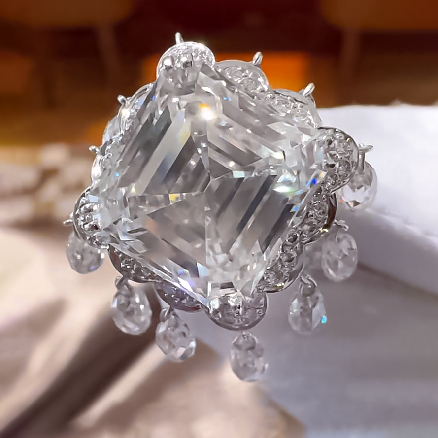 Unique 8 ctw Asscher Cut White Gemstone Engagement Ring -JOSHINY