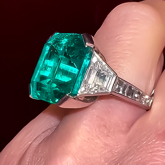 Classic Three Stone 20 ctw Square Cut Emerald Ring -JOSHINY