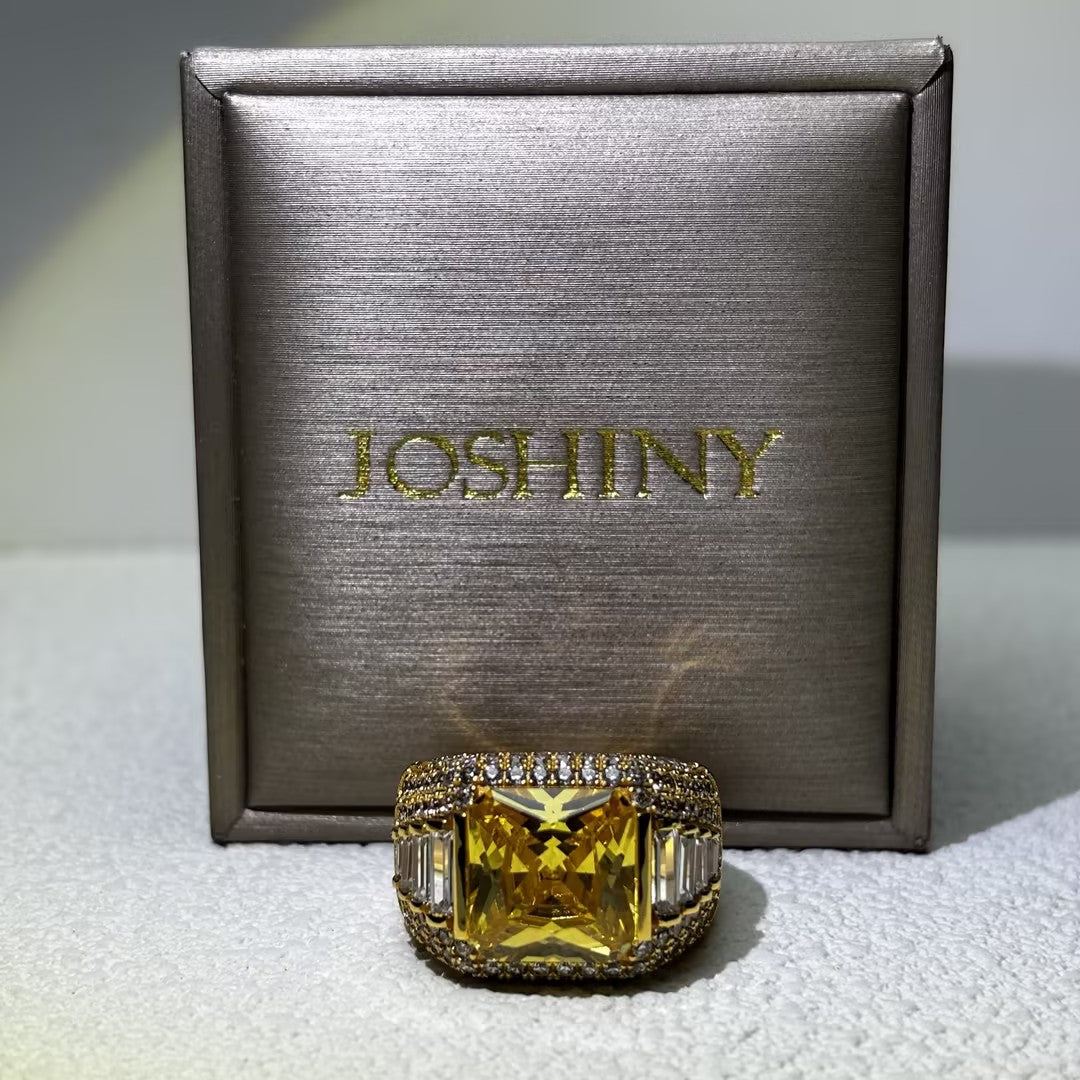 22.5 Ctw Radiant Cut Yellow Cubic Zirconia 925 Sterling Silver Ring-JOSHINY