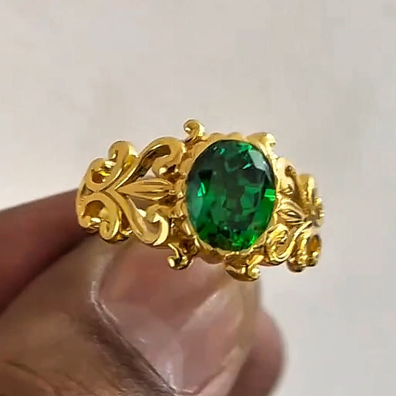 4.0ct Oval Cut Green Gemstone Vintage Flower Shape Ring -JOSHINY