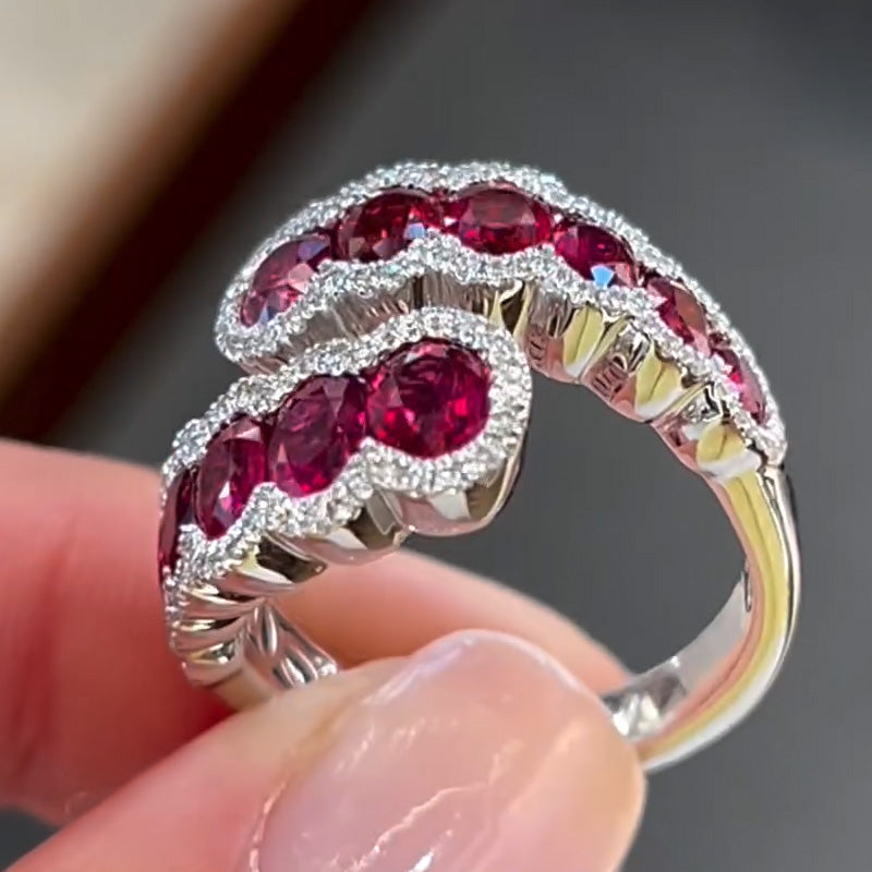 3.03ctw Oval Cut Ruby Bypass Ring -JOSHINY