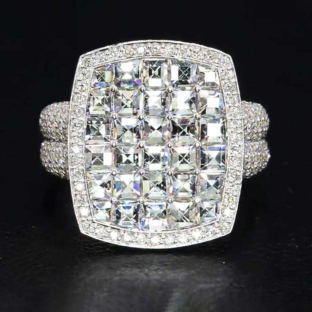 Luxury 6 ctw Square & Round White Gemstone Mosaic Pavé Ring for Men & Women -JOSHINY