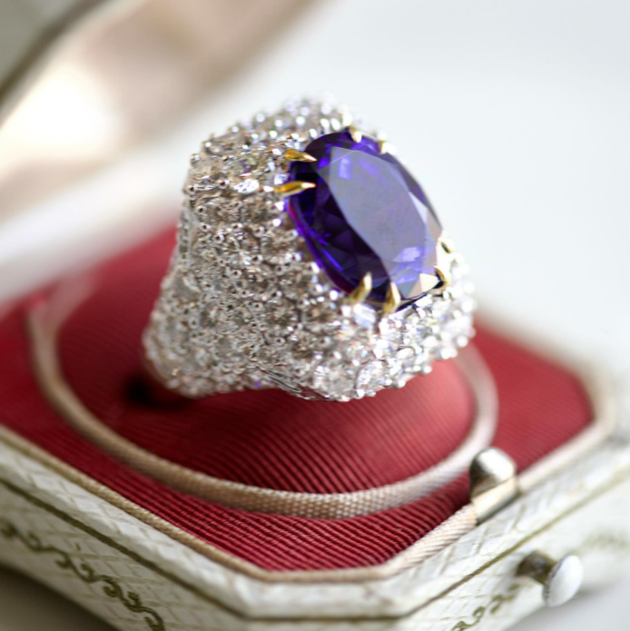 Gorgeous 6 ctw Cushion Cut Purple Gemstone Pavé Cocktail Ring -JOSHINY