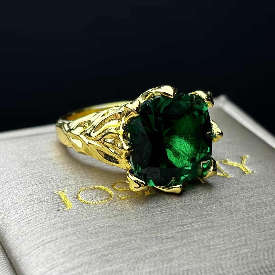 4Ctw Gold Leaf Carved Emerald Ring-JOSHINY