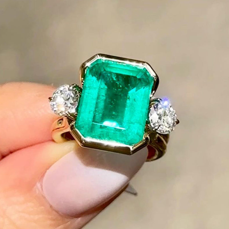 7.55ct Octagonal Cut Emerald Semi-Wrapped Setting Ring -JOSHINY