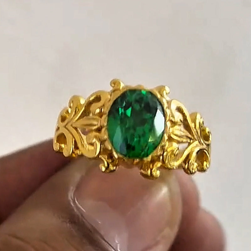 4.0ct Oval Cut Green Gemstone Vintage Flower Shape Ring -JOSHINY