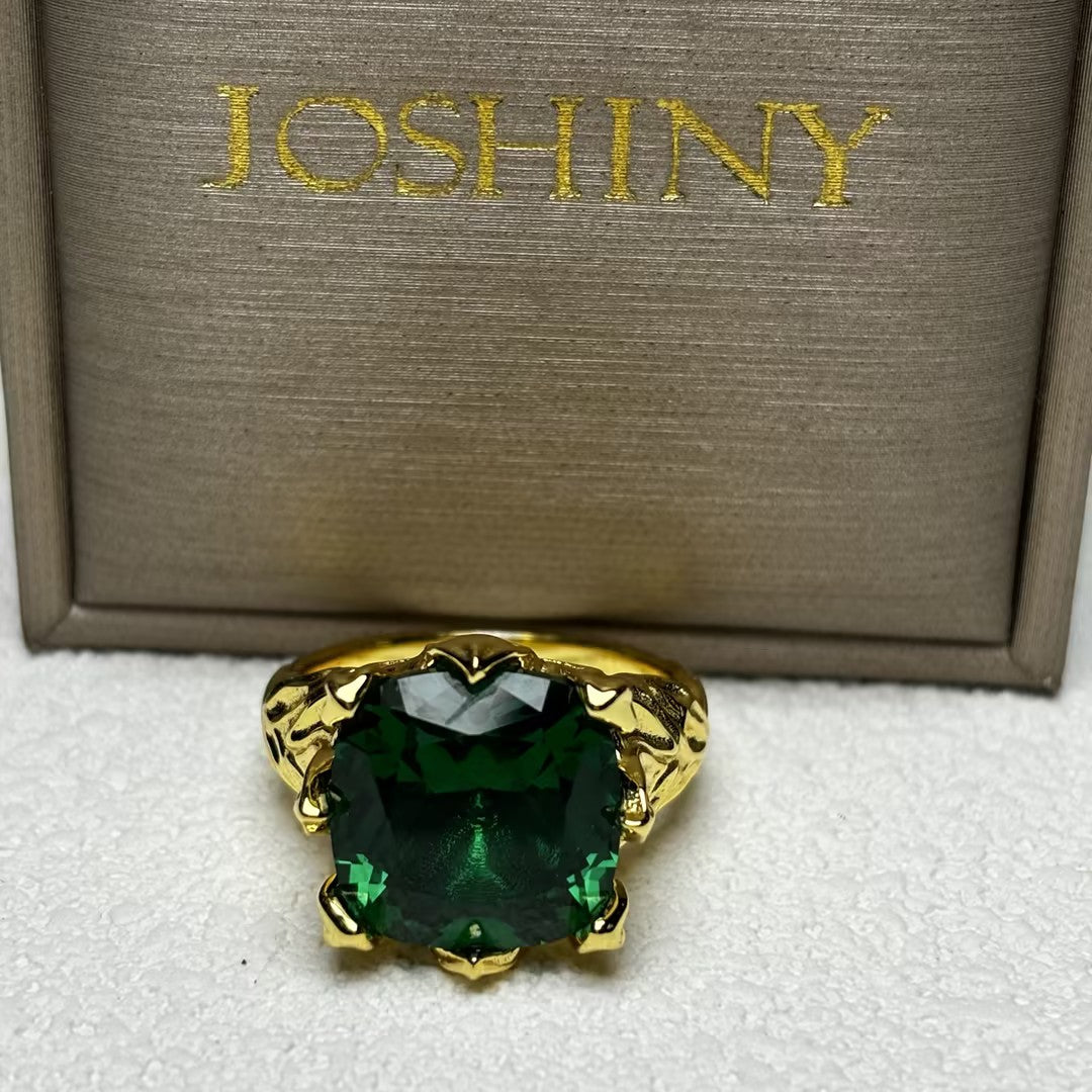 4Ctw Gold Leaf Carved Emerald Ring-JOSHINY