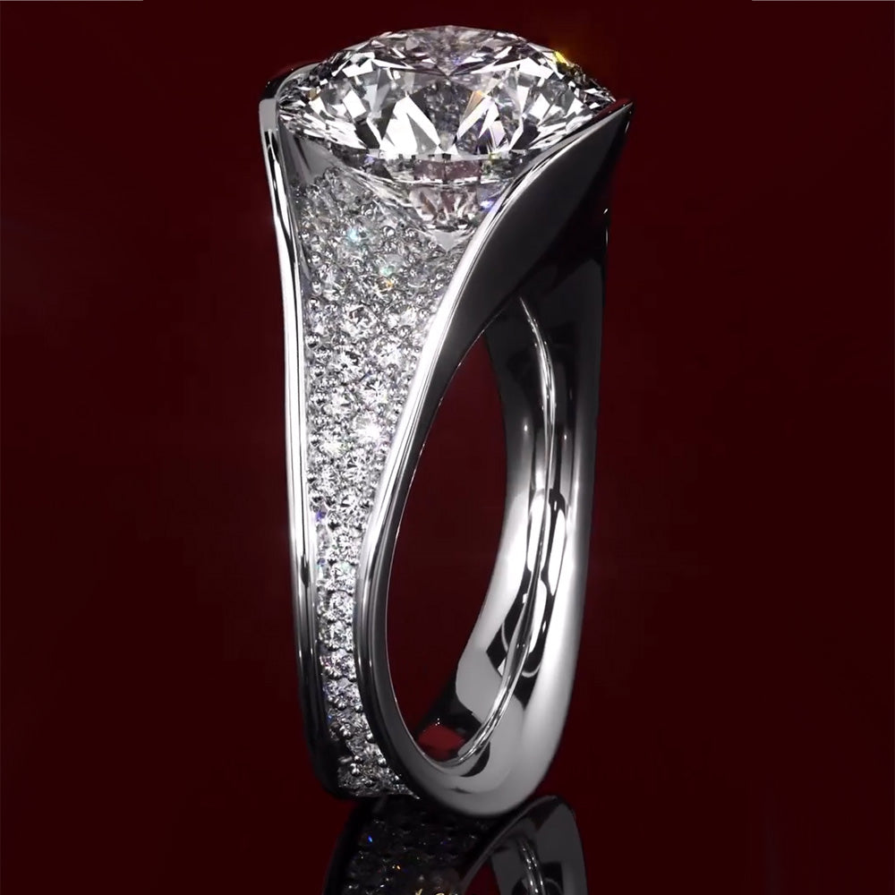 7ctw Round Cut Fluted Engagement Ring -JOSHINY