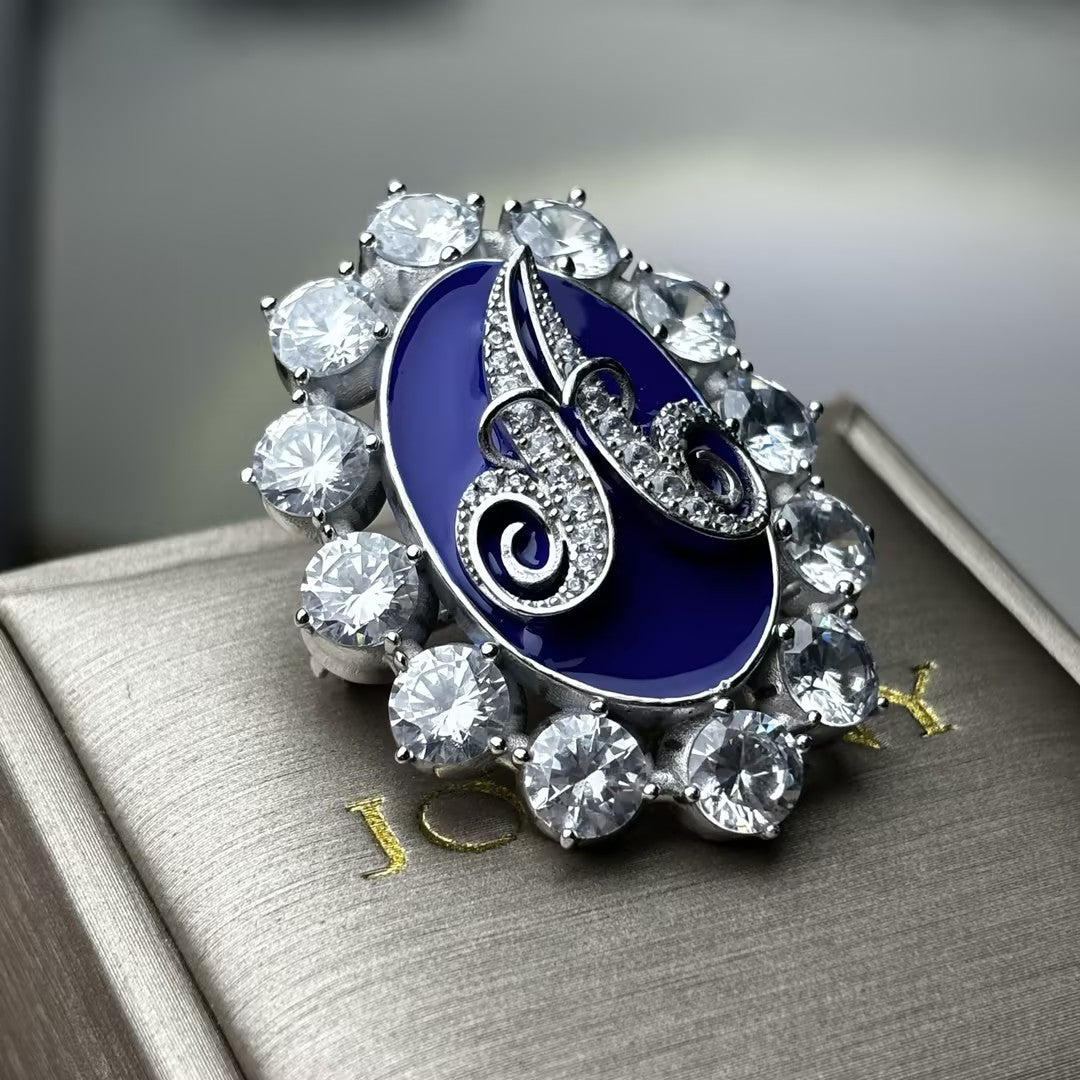 6.0 Ctw Enamel and Old-Cut Gemstone Custom Letter Brooch-JOSHINY