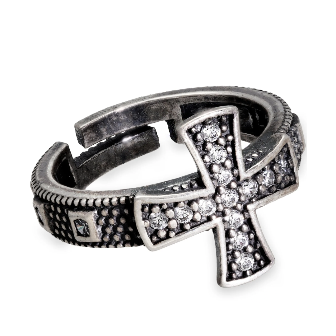 Personalized 0.3 ctw Round Cut White Gemstone Cross Men's Ring -JOSHINY