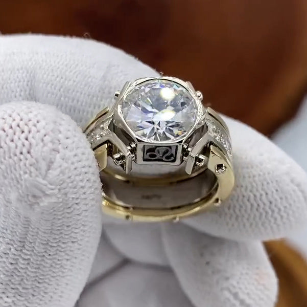 Gentleman's Style 7ct Round Cut Men's Yellow Gold Gemstone Engagement Ring -JOSHINY