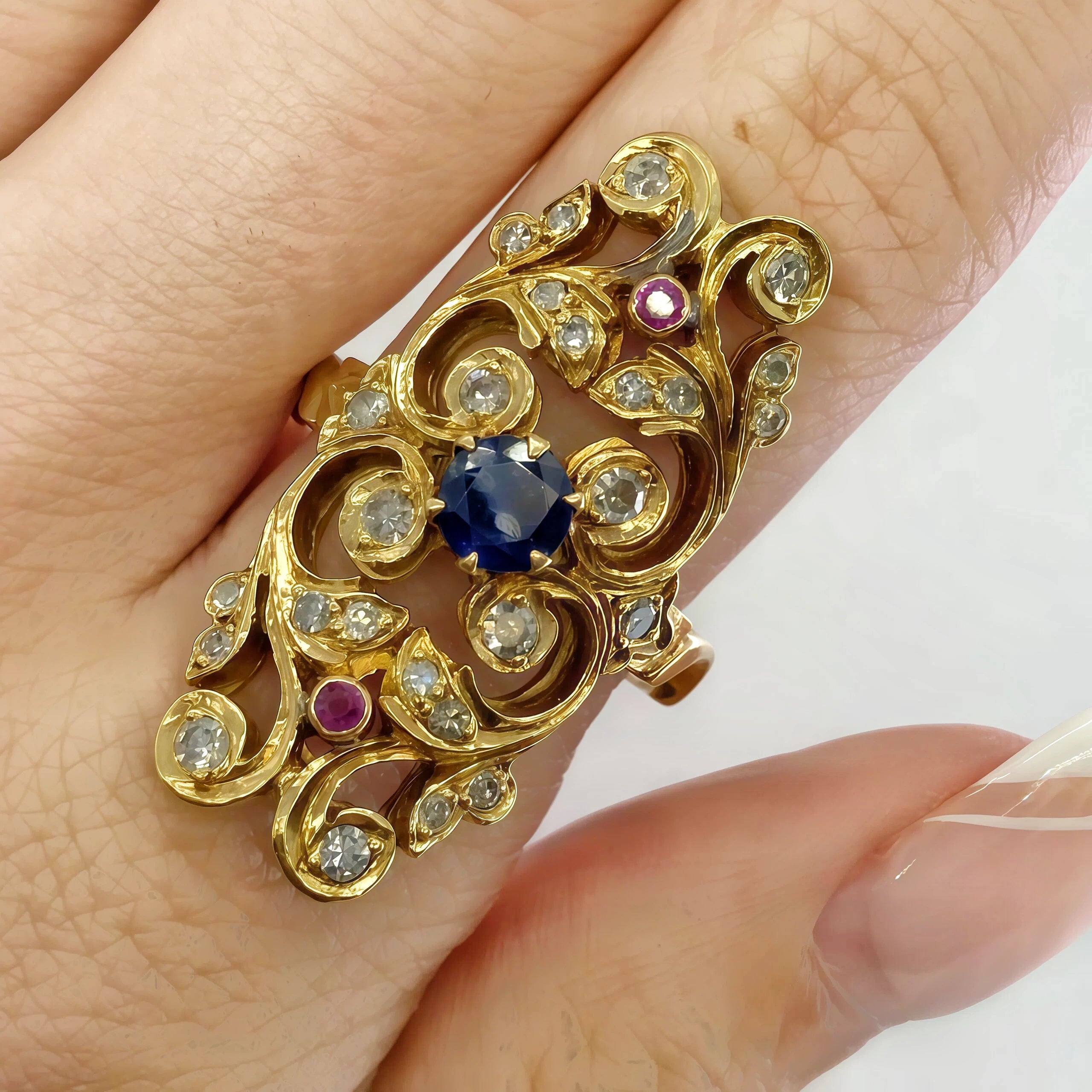 1.01ctw 30's Vintage Gemstone Cocktail Ring -JOSHINY
