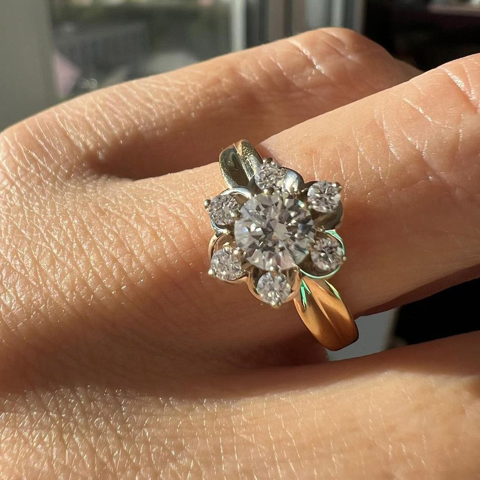 3ctw Round Cut Chamomile Fancy Stone Engagement Ring -JOSHINY