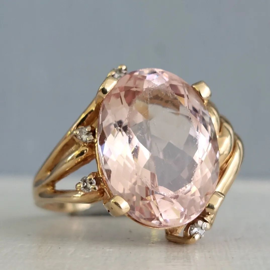 13ct Oval Cut Pink Gemstone Cocktail Ring -JOSHINY